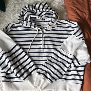 Aerie Striped Navy and White Hoodie